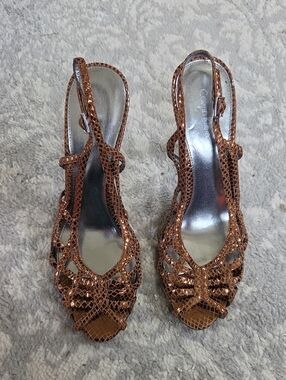Calvin Klein Copper Tone Cutout Slingback Heels